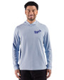 Kansas City Royals Cooperstown Cutter & Buck Adapt Recycled Soft Knit Stripe Mens Hooded Pullover Tour Blue Heather/White Front