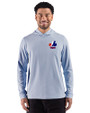 Montreal Expos Cooperstown Cutter & Buck Adapt Recycled Soft Knit Stripe Mens Hooded Pullover Tour Blue Heather/White Front