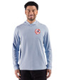 New York Yankees Cooperstown Cutter & Buck Adapt Recycled Soft Knit Stripe Mens Hooded Pullover Tour Blue Heather/White Front