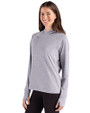 Minnesota Vikings Monochromatic Cutter & Buck Adapt Recycled Soft Knit Stripe Womens Hooded Pullover Black Heather/White Side