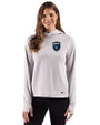 San Jose Earthquakes Cutter & Buck Adapt Recycled Soft Knit Stripe Womens Hooded Pullover Polished Heather/White Front