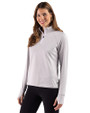 Duke Blue Devils - Cutter & Buck Adapt Recycled Soft Knit Stripe Womens Quarter Zip Pullover Polished Heather/White Side