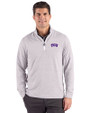 TCU Horned Frogs Cutter & Buck Adapt Recycled Soft Knit Stripe Mens Big & Tall Quarter Zip Pullover Polished Heather/White Front