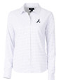 Atlanta Braves Cutter & Buck Versatech Tattersall Stretch Womens Long Sleeve Dress Shirt Atlas Light Blue Mannequin