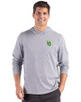 Oregon Ducks- Cutter & Buck Adapt Recycled Soft Knit Stripe Mens Hooded Pullover Black Heather/White Front