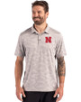 Nebraska Cornhuskers Cutter & Buck Coastline Recycled Double Peached Camo Print Mens Polo CONCRETE Front