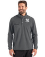 New York Yankees Cutter & Buck Woodland Recycled Fleece Mens Snap Pullover Elemental Grey Front