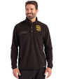 San Diego Padres Cutter & Buck Woodland Recycled Fleece Mens Snap Pullover Black Front