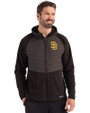 San Diego Padres Cutter & Buck Woodland Epic Versatility Recycled Insulated Fleece Mens Full Zip Jacket Black Front