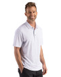 Chicago Cubs Cutter & Buck Virtue Recycled Hex Print Featherlight Pique Mens Big & Tall Polo Tour Blue Side