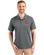Cincinnati Reds Cutter & Buck Prospect Eco Textured Stretch Recycled Mens Short Sleeve Polo Elemental Grey Front
