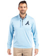 Atlanta Braves Cutter & Buck Stealth Heathered Quarter Zip Mens Pullover Atlas Light Blue Front