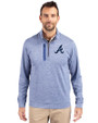 Atlanta Braves Cutter & Buck Stealth Heathered Quarter Zip Mens Pullover Tour Blue Front