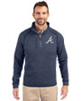 Atlanta Braves Cutter & Buck Mainsail Sweater-Knit Mens Half Zip Pullover Jacket Liberty Navy Heather Front