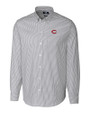Cincinnati Reds Cutter & Buck Stretch Oxford Stripe Mens Long Sleeve Dress Shirt Charcoal Mannequin