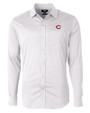 Cincinnati Reds Cutter & Buck Versatech Geo Dobby Stretch Mens Long Sleeve Dress Shirt White/Black Mannequin