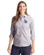 Los Angeles Dodgers Cutter & Buck Stretch Oxford Stripe Womens Long Sleeve Dress Shirt Charcoal Front