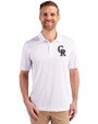 Colorado Rockies Cutter & Buck Prospect Eco Textured Stretch Recycled Mens Short Sleeve Polo White Front
