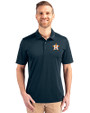 Houston Astros Cutter & Buck Prospect Eco Textured Stretch Recycled Mens Short Sleeve Polo Navy Blue Front