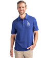 Los Angeles Dodgers Cutter & Buck Advantage Eco Tri-Blend Pique Mens Polo Tour Blue Front