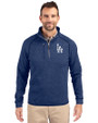 Los Angeles Dodgers Cutter & Buck Mainsail Sweater-Knit Mens Half Zip Pullover Jacket Tour Blue Heather Front