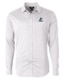 Miami Marlins Cutter & Buck Versatech Geo Dobby Stretch Mens Long Sleeve Dress Shirt White/Black Mannequin