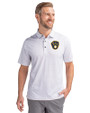 Milwaukee Brewers Cutter & Buck Pike Double Dot Print Stretch Mens Polo Charcoal Front
