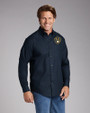 Milwaukee Brewers Cutter & Buck Epic Easy Care Fine Twill Mens Long Sleeve Dress Shirt Navy Blue Front