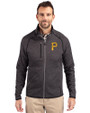 Pittsburgh Pirates Cutter & Buck Mainsail Sweater-Knit Mens Big and Tall Full Zip Jacket Charcoal Heather Front