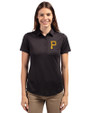 Pittsburgh Pirates Cutter & Buck Prospect Eco Textured Stretch Recycled Womens Short Sleeve Polo Black Front