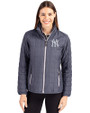 New York Yankees Cutter & Buck Rainier PrimaLoft®  Womens Eco Insulated Full Zip Puffer Jacket Anthracite Melange Front