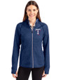 Texas Rangers Cutter & Buck Mainsail Full Zip Hooded Womens Jacket Tour Blue Heather Front