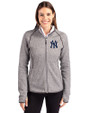 New York Yankees Cutter & Buck Mainsail Full Zip Hooded Womens Jacket Polished Heather Front