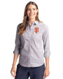 San Francisco Giants Cutter & Buck Stretch Oxford Stripe Womens Long Sleeve Dress Shirt Charcoal Front