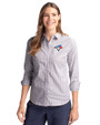 Toronto Blue Jays Cutter & Buck Stretch Oxford Stripe Womens Long Sleeve Dress Shirt Charcoal Front
