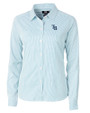 Tampa Bay Rays Cutter & Buck Versatech Pinstripe Stretch Womens Long Sleeve Dress Shirt Atlas Light Blue Mannequin