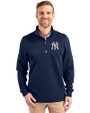 New York Yankees Cutter & Buck Traverse Stretch Eco Quarter Zip Mens Pullover Liberty Navy Front