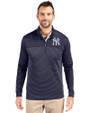 New York Yankees Cutter & Buck Traverse Stretch Eco Stripe Quarter Zip Mens Pullover Liberty Navy Front