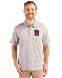 St. Louis Cardinals- Cutter & Buck Forge Tonal Stripe Stretch Mens Polo Polished Medium Gray Front