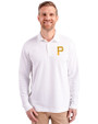 Pittsburgh Pirates Cutter & Buck Advantage Eco Tri-Blend Pique Mens Long Sleeve Polo White Front