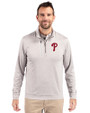 Philadelphia Phillies Cutter & Buck Stealth Heathered Quarter Zip Mens Pullover Polished Medium Gray Front