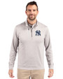 New York Yankees Cutter & Buck Stealth Heathered Quarter Zip Mens Pullover Polished Medium Gray Front