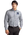 New York Yankees Cutter & Buck Easy Care Stretch Gingham Mens Long Sleeve Dress Shirt Charcoal Front