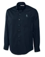 Seattle Mariners Cutter & Buck Epic Easy Care Fine Twill Mens Long Sleeve Dress Shirt Navy Blue Mannequin