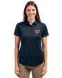 Washington Nationals Cutter & Buck Prospect Eco Textured Stretch Recycled Womens Short Sleeve Polo Navy Blue Front