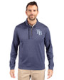 Tampa Bay Rays Cutter & Buck Stealth Heathered Mens Big and Tall  Quarter Zip Pullover Liberty Navy Front