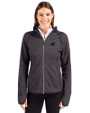 Carolina Panthers Cutter & Buck Mainsail Sweater-Knit Womens Full Zip Hooded Jacket Charcoal Heather Front