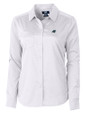 Carolina Panthers Cutter & Buck Versatech Geo Dobby Stretch Womens Long Sleeve Dress Shirt White/Black Mannequin