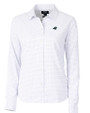 Carolina Panthers Cutter & Buck Versatech Tattersall Stretch Womens Long Sleeve Dress Shirt Atlas Light Blue Mannequin