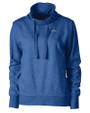 Los Angeles Chargers Cutter & Buck Saturday Cotton Blend Womens Funnel Neck Sweatshirt Tour Blue Heather Mannequin